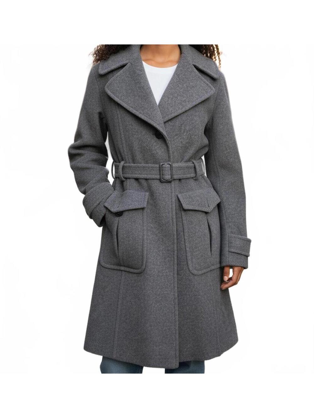 DKNY Womens Wool Blend Tie Belt Trench - Size 6